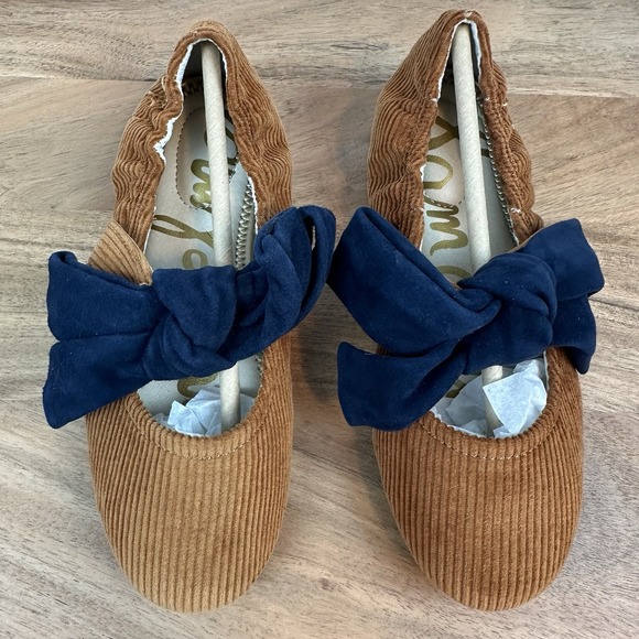 New Big Kids Sam Edelman Felicity Mustard/Navy Ballet Flats Shoes‎ Size 2 Y - Picture 1 of 8